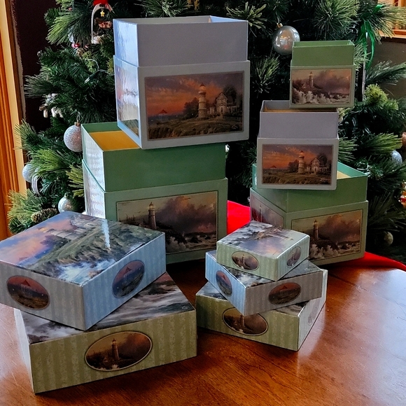 Lighthouse print gift box inside a box inside a box. 5 total - Picture 1 of 3